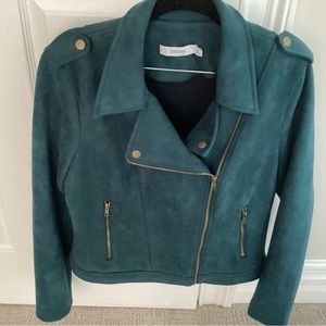 JustFab size M. Teal/Green suede asymmetric zip jacket.